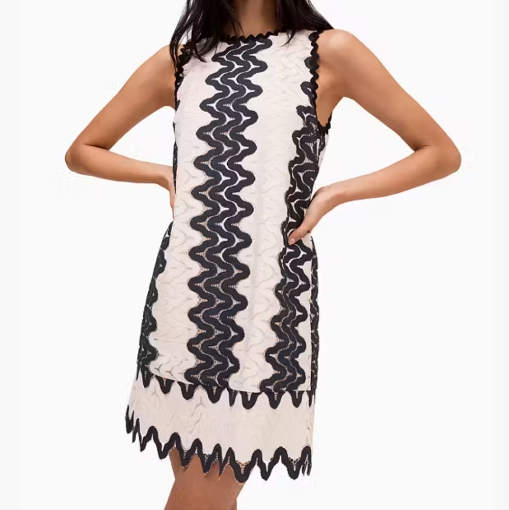 KATE SPADE RETRO Black and White WOVEN Mini Dress SIZE 8